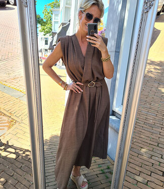 Lange Jurk Vhals met Centuur Bruin
