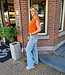Gebreid Vestje Oranje Gouden Schelpknopen