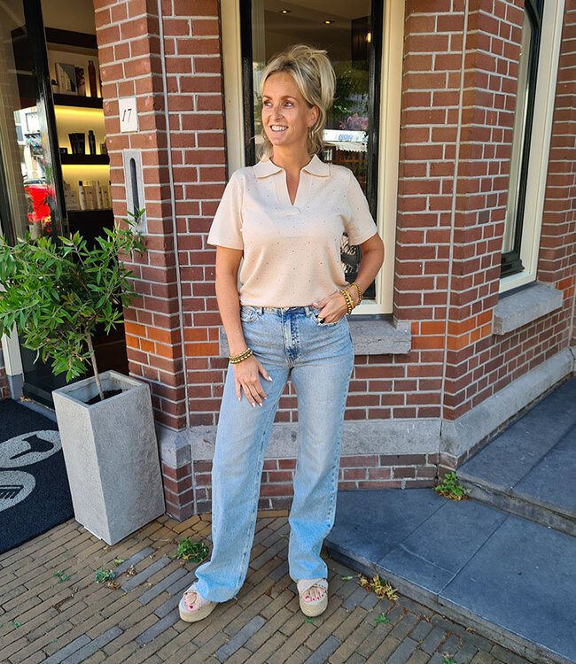 Knit Polo met Strass Beige