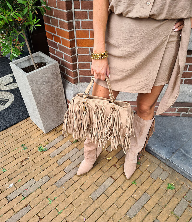 Handtas Suedelook Franje Taupe