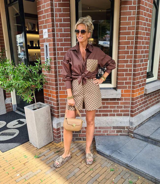 Ambika Blouse Donkerbruin Motief Zakje