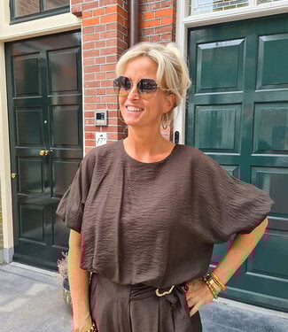 Ambika Short Pofblouse Donkerbruin
