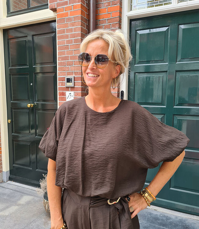 Ambika Short Pofblouse Donkerbruin
