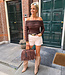 Off shoulder Ruffle Stretch Blouse Donkerbruin