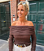 Off shoulder Ruffle Stretch Blouse Donkerbruin