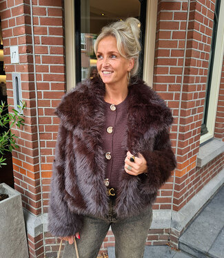 Faux Fur Short Jacket Donkerbruin