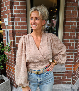 Korte Blouse Franjestof Taupe