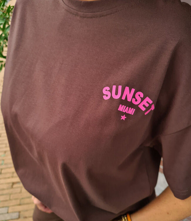 Tee Sunset Donkerbruin/Fuchsia