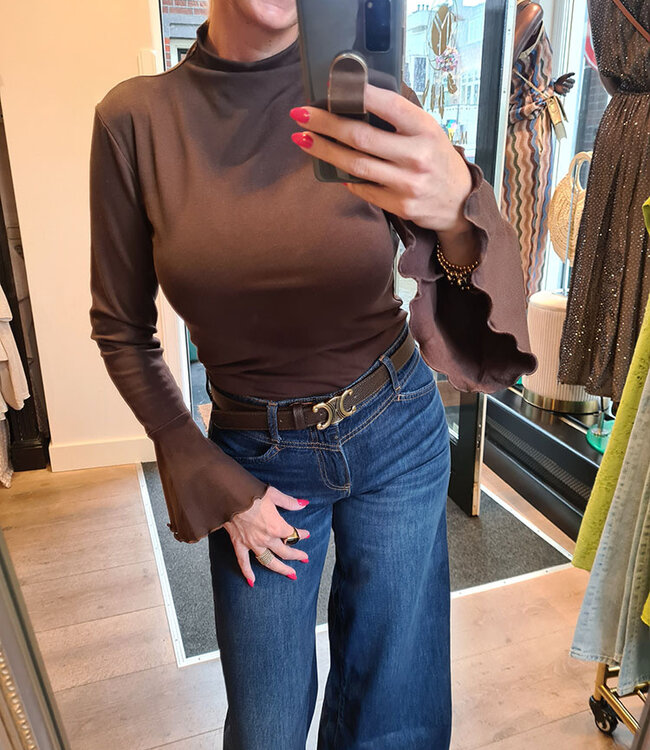 Longsleeve Uitlopende mouw Basic Donkerbruin