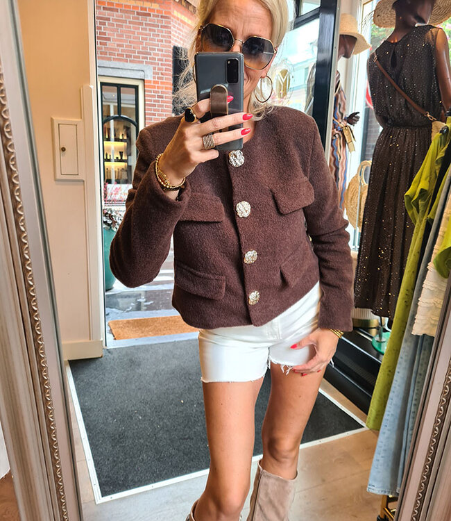 Vilted Jack Gouden Knopen Donkerbruin