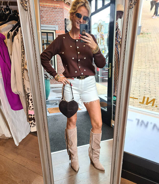 Knit Vestje met Hartjes Donkerbruin