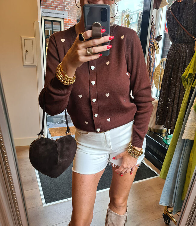 Knit Vestje met Hartjes Donkerbruin