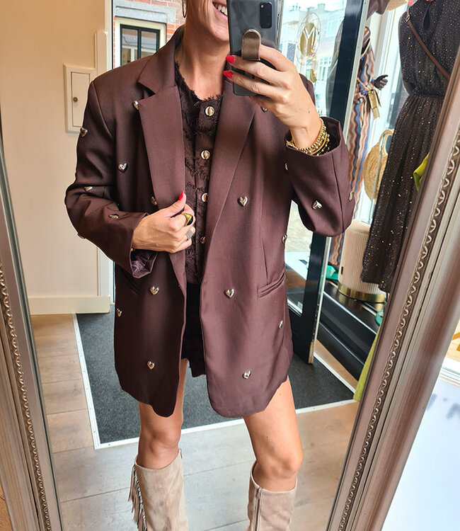 Oversized Hartjes Blazer Donkerbruin