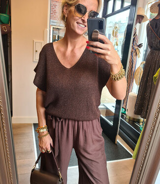 Knit Shimmer Top Vhals Donkerbruin