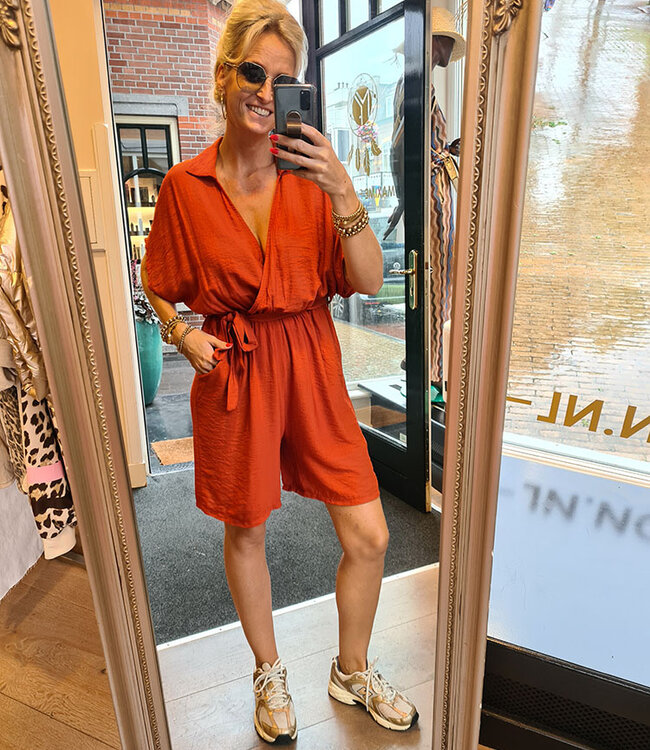 Jumpsuit Linnenlook Donker Oranje