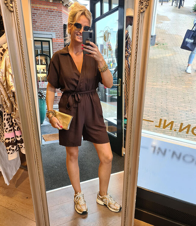 Jumpsuit Linnenlook Donkerbruin