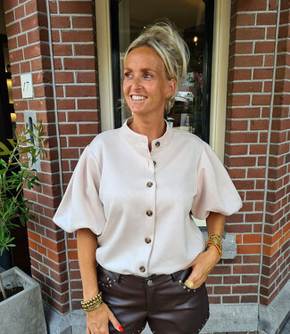 Ambika Suedelook Ballonmouw Blouse Beige