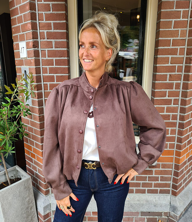 Ambika Luxe Suedelook Ballon Jacket Donkerbruin