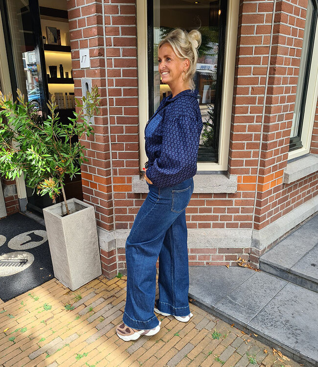 Stretch Bomber Blouse Motief Jeanslook