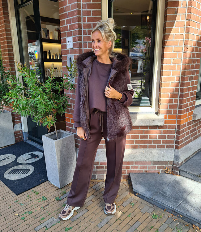 Faux Fur Bodywarmer Capuchon Donkerbruin