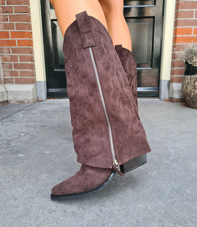 Cowboy Laarzen Suedelook Donkerbruin