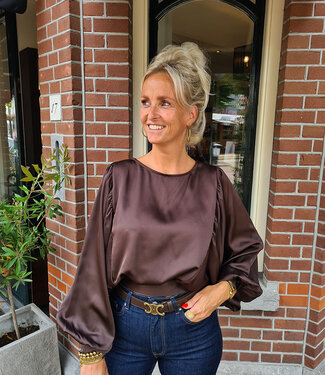 Azzurro Luxe Zijdelook Blouse Donkerbruin