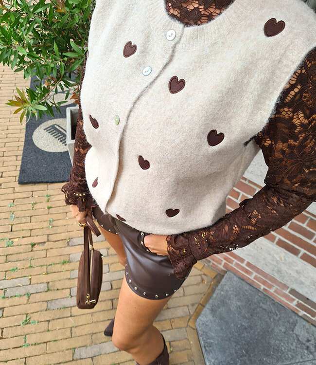 Spencer vestje Love Beige/Donkerbruin