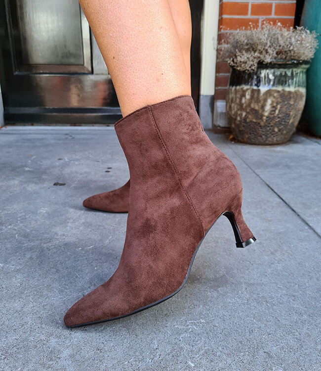 Enkellaarsjes Hakje Suedelook Donkerbruin