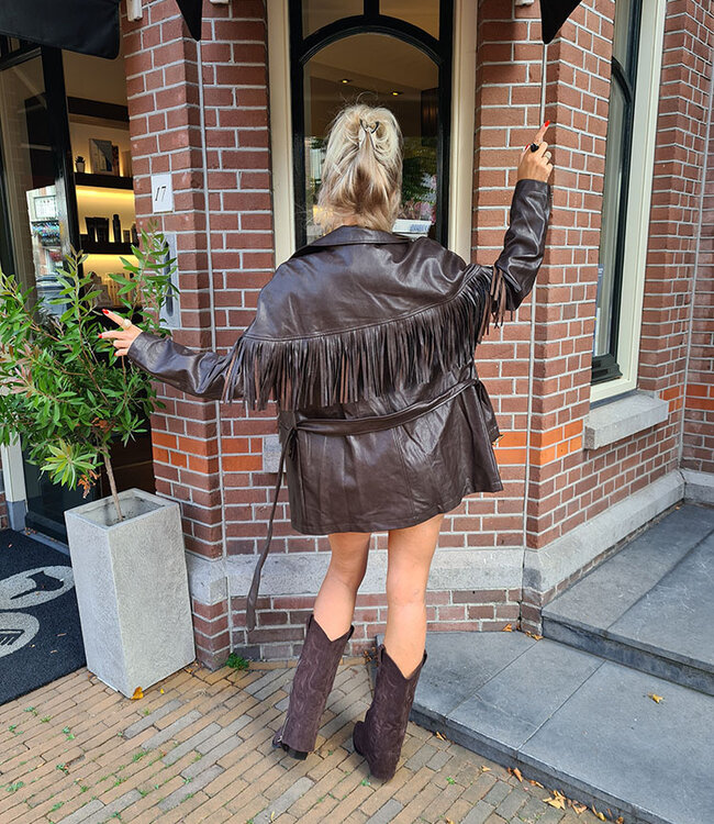 Lederlook Jas met Franjers Donkerbruin