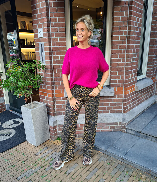 Super Soft Knit Top KORTE Mouw Magenta