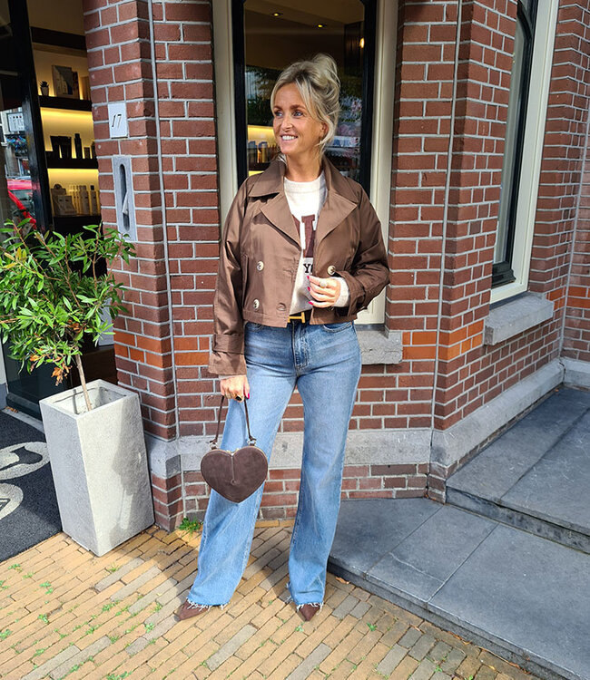 Korte Trenchcoat Azzurro Donkerbruin/motief