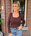 Knit Longsleeve Vierkanten Hals Donkerbruin