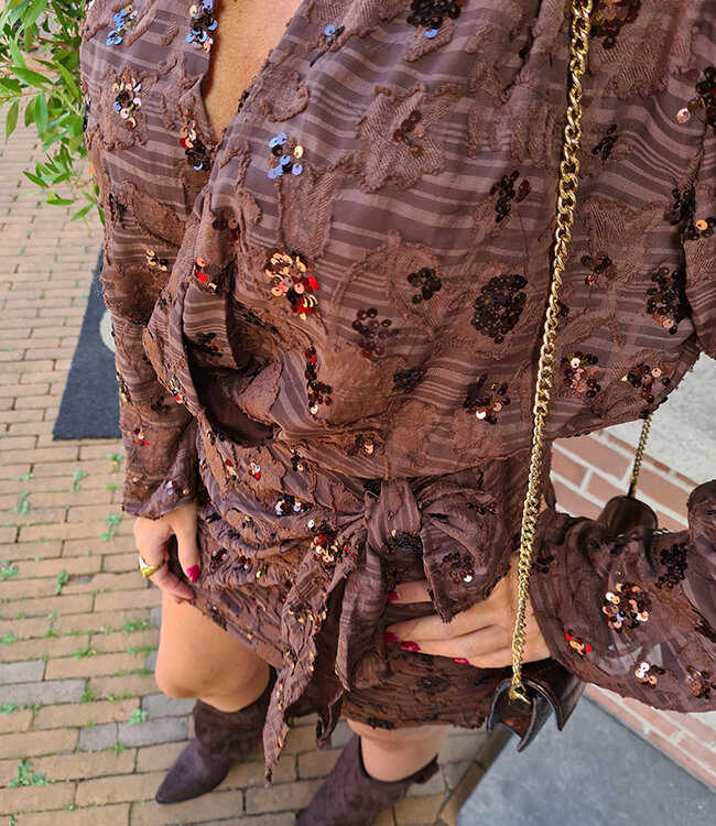 Luxe Dress Pailletten Donkerbruin