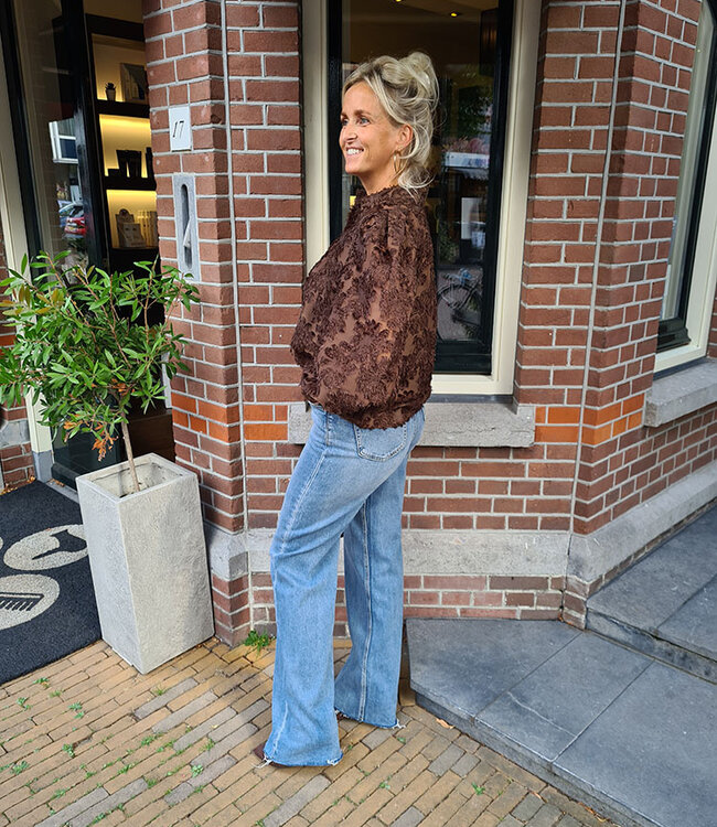 Luxe Ballonblouse Franje Donkerbruin