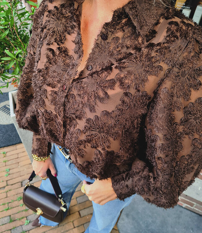 Luxe Ballonblouse Franje Donkerbruin