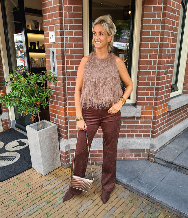 Haltertop Franje Taupe