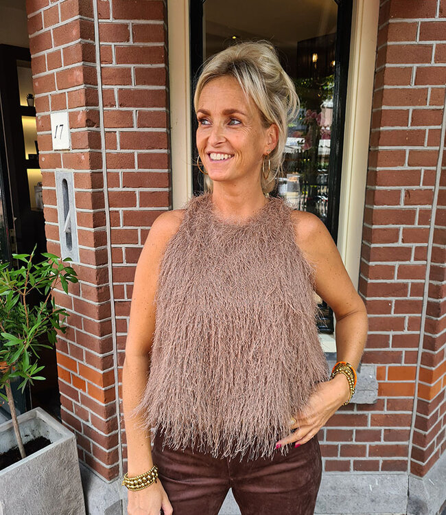 Haltertop Franje Taupe