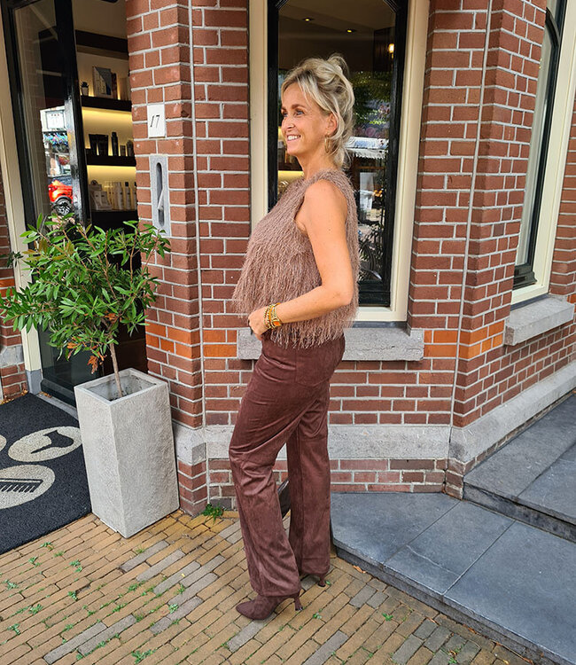 Haltertop Franje Taupe