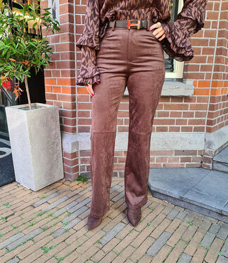 Suedelook Broek Donkerbruin