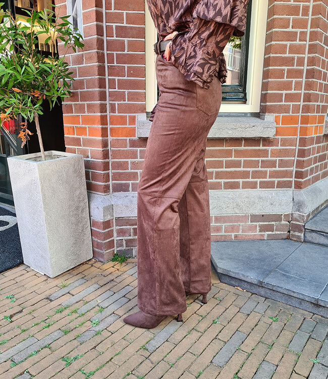 Suedelook Broek Donkerbruin