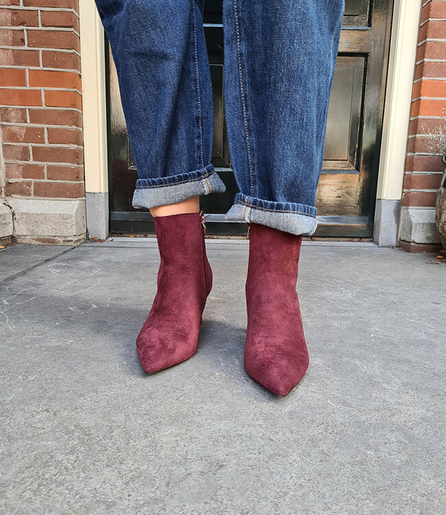 Enkellaarsjes Hakje Suedelook Bordeaux