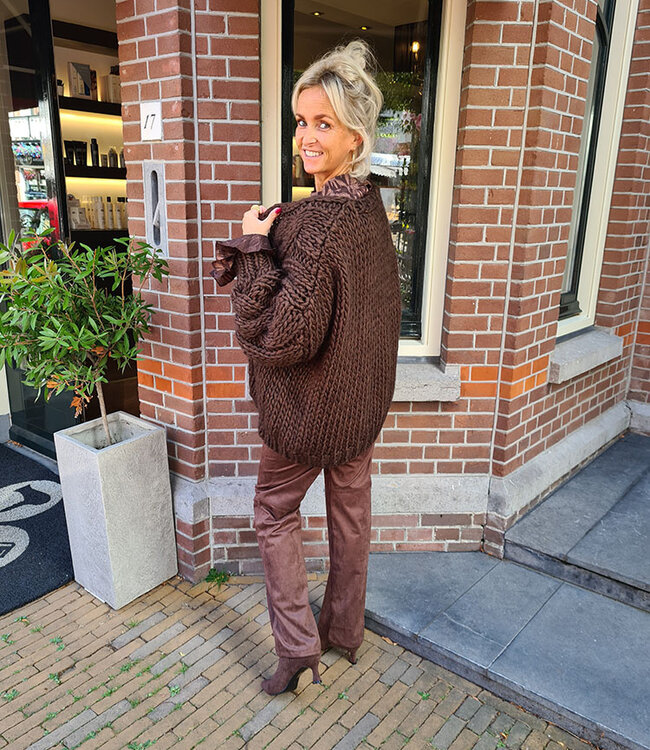 Grof Gebreid Kabelvest Donkerbruin