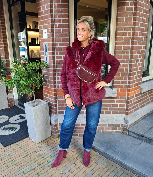 Crossbody Suede met Studs Bordeaux