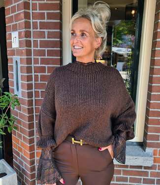 Knit Trui Ruffle Donkerbruin