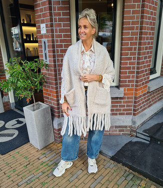 Faux Fur Shawl met Zakken Crème