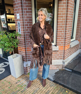 Faux Fur Shawl met Zakken Donkerbruin