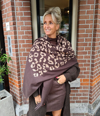 Soft Shawl Donkerbruin Leo Geborduurd