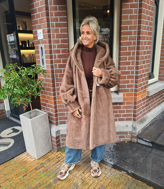 Luxe Faux Fur Vest/Jas Capuchon Taupe