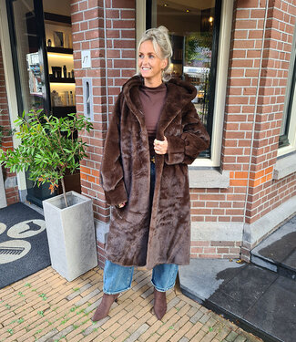 Luxe Faux Fur Vest/Jas Capuchon Donkerbruin