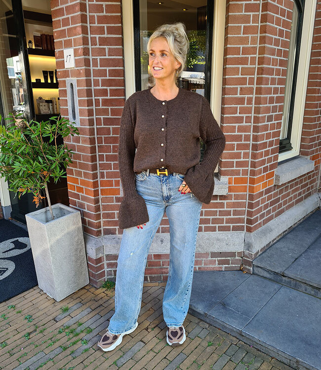 Knit Vestje Uitlopende Mouw Donkerbruin